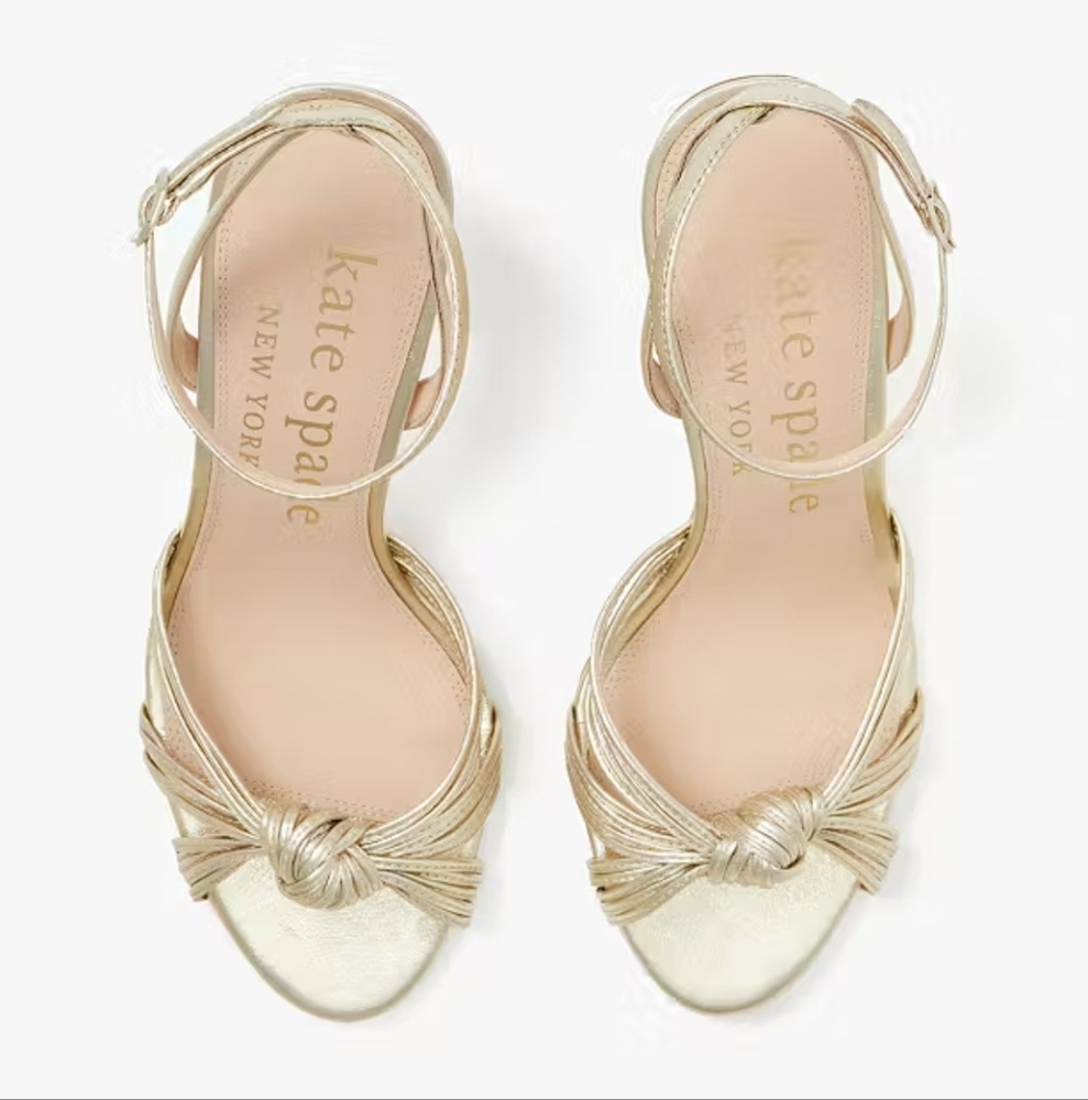 Christmas Gold Strappy Kate Spade Heels 11 - Picture 2 of 4